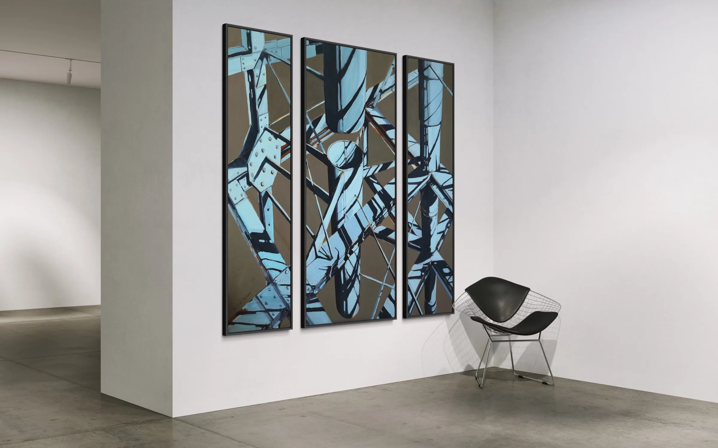 A journey to abstract, a triptych by Gerard Byrne, installed on a white gallery wall.